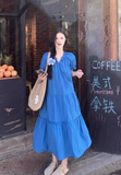 Simple Fashion Navy Blue Loose-fitting Design A-line Short-sleeved Dress HZ1024