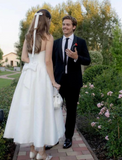 Elegant Simple White Square-neck Straps A-Line Ankle-length Wedding Dress HZ1024