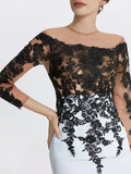 Elegant Applique Mermaid Mother of Bride Dress Jewel Neck Evening Gown Long Formal Dress HZ1024