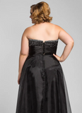 Elegant Black Sweetheart A-Line Beaded Mother of Bride Dress Strapless Evening Gown Long Formal Dress HZ1024