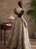 Vintage Court Retro Style A-Line Evening Gown Sweetheart Puffy Sleeve Party Dress Long Formal Dress HZ1024