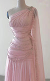 Vintage Glittering Beaded One-shoulder Prom Dress Evening Dress HZ1024