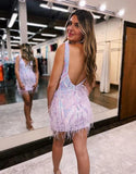 Stylish V-neck Bodycon Sequined Design A-line Mini Homecoming Dress HZ1024