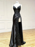 Wine Red Satin with Lace Formal Dress, Wine Red Evening Dress Prom Dress HZ1024