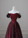 Black and Red Long Prom Dress Evening Dress, Off Shoulder A-line Party Dress HZ1024