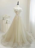 A-line Tulle Straps Beaed Lace Long Formal Dress, Tulle Evening Dress Prom Dress HZ1024
