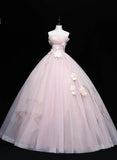 Pink Ball Gown Scoop Long Tulle Sweet 16 Dress, Pink Tulle Formal Dress Prom Dress HZ1024