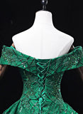 Ball Gown Sweetheart Tulle Floor Length Party Dress, Green Long Prom Dress Formal Gown HZ1024