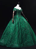 Ball Gown Sweetheart Tulle Floor Length Party Dress, Green Long Prom Dress Formal Gown HZ1024