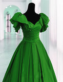 Green Satin Long Party Dress, A-line Green Prom Dress Evening Dress HZ1024