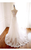 Ivory Tulle with Lace Round Neckline Long Wedding Party Dress, Ivory Tulle Prom Dress HZ1024