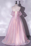 Pink Tulle and Sequins Off Shoulder Long Party Dress, Sweetheart Pink Formal Dress HZ1024
