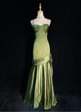 Green Satin Sweetheart Straps Long Evening Dress, Green Wedding Party Dress HZ1024