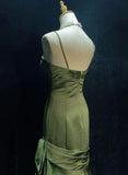 Green Satin Sweetheart Straps Long Evening Dress, Green Wedding Party Dress HZ1024