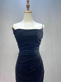 Black A-line Velvet with Lace Long Party Dress, Black Straps Prom Dress Formal Dress HZ1024