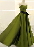Green Satin Simple Long Formal Dress, A-line Green Long Evening Dress Prom Dress HZ1024