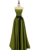 Green Satin Simple Long Formal Dress, A-line Green Long Evening Dress Prom Dress HZ1024