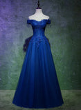 Lovely Blue Tulle with Lace and Beadings Long Party Dress, Blue Long Formal Dress HZ1024