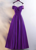 A-line Purple Satin Sweetheart Floor Length Prom Dress, Purple Bridesmaid Dress HZ1024