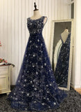 Blue Tulle Simple A-line Long Formal Dress, Blue Prom Dress Graduation Dress HZ1024