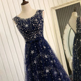 Blue Tulle Simple A-line Long Formal Dress, Blue Prom Dress Graduation Dress HZ1024