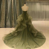 Green Straps Tulle Long Layers Formal Dress, Beautiful Green Floor Length Prom Dress HZ1024