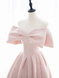 Pink Satin Sweetheart with Bow Party Dress, Pink Long Prom Dress HZ1024