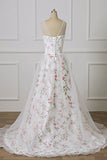 White Tulle Sweetheart Straps Floral Long Party Dress, White Evening Dress Prom Dress HZ1024