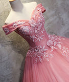 Dark Pink Princess Flowers Off Shoulder Sweet 16 Dress, Pink Formal Gown HZ1024