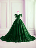 Dark Green Off Shoulder Tulle with Lace Sweet 16 Dress, Dark Green Formal Gowns HZ1024