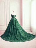 Dark Green Off Shoulder Tulle with Lace Sweet 16 Dress, Dark Green Formal Gowns HZ1024