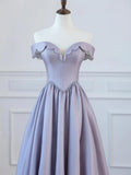 A-Line Satin Floor Length Long Prom Dress, Off the Shoulder Evening Formal Dress HZ1024