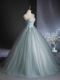 A-Line Scoop Neckline Tulle Floor Length Formal Dress with Lace, Elegant Evening Party Dress HZ1024