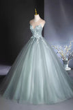A-Line Scoop Neckline Tulle Floor Length Formal Dress with Lace, Elegant Evening Party Dress HZ1024