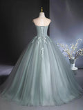 A-Line Scoop Neckline Tulle Floor Length Formal Dress with Lace, Elegant Evening Party Dress HZ1024