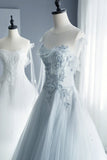 A-Line Tulle Lace Long Prom Dresses, Evening Party Dresses HZ1024