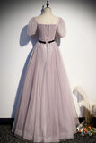 A-Line Tulle Long Prom Dresses, Simple Evening Dresses HZ1024