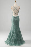 Spaghetti Staps Sparkly Grey Green Prom Dress with Beading HZ1024