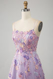 Light Purple A-Line Spaghetti Straps Long Prom Dress with Appliques HZ1024