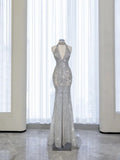 Gray Strapless Neck Mermaid Sparkling Long Evening Gowns HZ1024