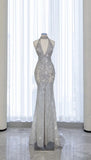 Gray Strapless Neck Mermaid Sparkling Long Evening Gowns HZ1024