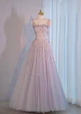 Mauve Cute Sweetheart Straps A-Line Tulle Long Evening Gowns HZ1024