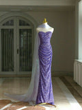 Purple Mermaid Strapless Heart Neck Full Beaded Long Evening Dress HZ1024