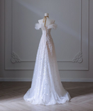 White A-line Strapless Tulle Long Prom Dresses HZ1024