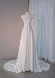 White A-Line Sheath Strapless Satin Simple Long Prom Dresses HZ1024