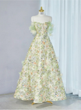 Green A-Line Strapless Strapless 3D Flower Long Prom Dresses HZ1024
