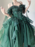 Green High Low Strapless Vintage Lolita Puffy Dress HZ1024