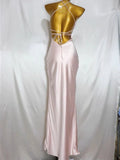 Pink A-Line Spaghetti Strap Simple Satin Long Prom Dresses HZ1024