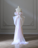 Pink A-Line Sheath Strapless Beaded Tulle Bow Long Prom Dresses HZ1024