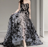 Black A-Line High Low Strapless Strapless Tulle Long Prom Dresses HZ1024